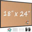 Cork Board Bulletin Board 24 x 18, Black Aluminium Framed Corkboard, Office Board for Wall Cork, Large Wall Mounted Notice Pin Board with 16 Push Pins for School, Home & Office