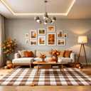 PIXFAIRY Buffalo Plaid Area Rug 5x7 Ft, Brown White Indoor Outdoor Rug