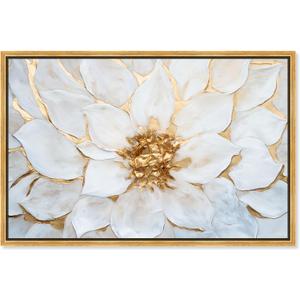 Elegant Glam Art Canvas, 45" x 30", Gold Frame, Lustre Within the Bloom I, 31"L x 46"W