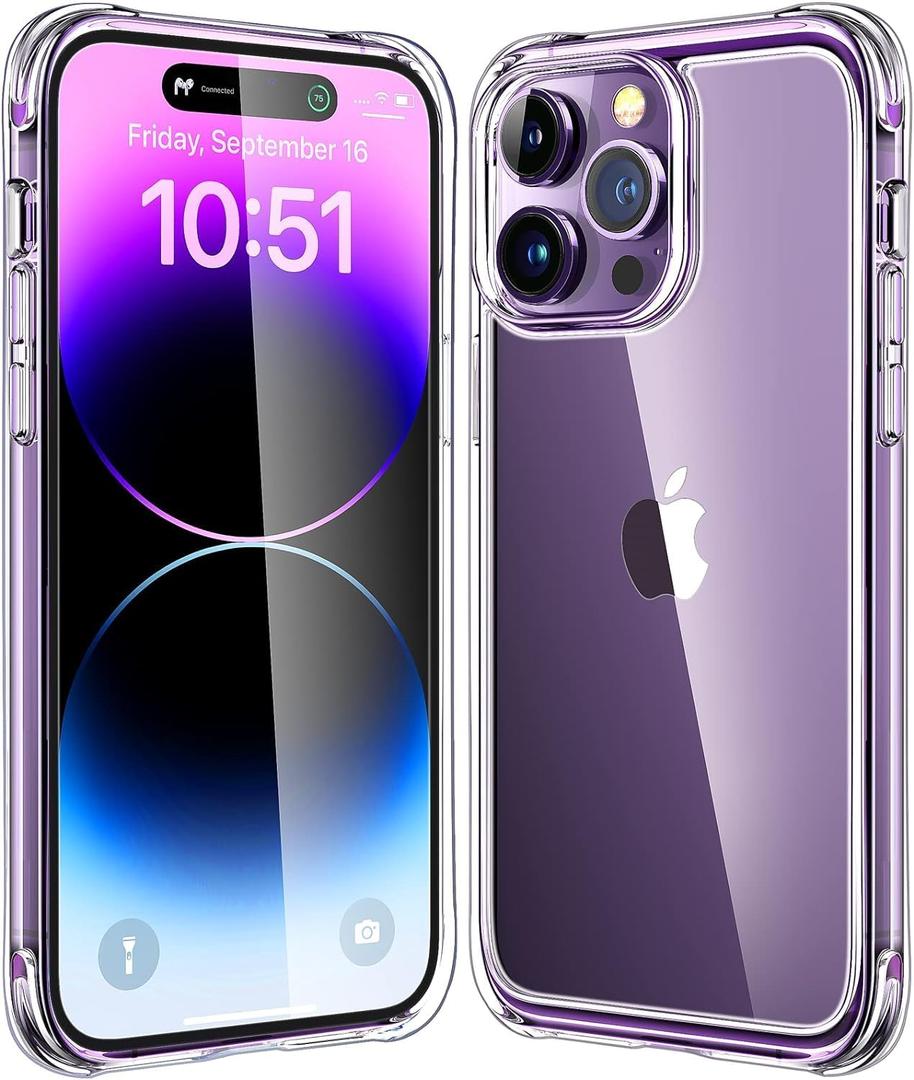 Mkeke for iPhone 14 Pro Case Clear, [Military Grade Protection] [Not Yellowing] Shockproof Phone Case for Apple iPhone 14 Pro 2022 (for iPhone 14 Pro Case 6.1", 1-Clear)