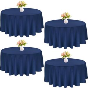 4 Pack 120 Inch Navy Blue Polyester Round Table Cloth Washable Fabric Table Covers for Wedding Dining Table Buffet Parties Banquet Decor