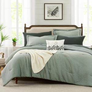 MaiRve Sage Green Full Size Comforter Sets, Textured Design Minimalist Comforters Bed in A Bag 7 Pieces, All Season Bedding Sets with Comforters, Sheets, Pillowcases & Shams