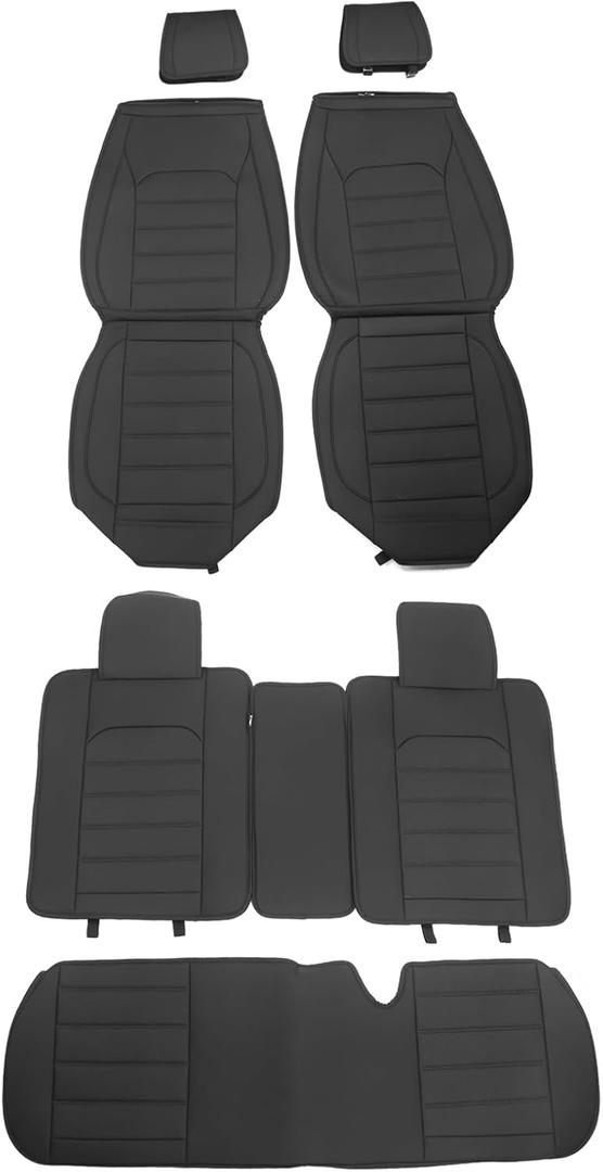FREEMOTOR802 Compatible with 2007-2023 Jeep Wrangler JK JL 5-Seat Seat Covers, Full Set PU Leather Seat Cover Cushion Protectors Replacement (Front + Rear, Black)