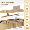 LYNCOHOME Fluted Lift Top Coffee Table with Storage,Modern Oval Coffee Table for Living Room Or Home OfficeNatural, 18.9"D X 38.58"W X 17"H