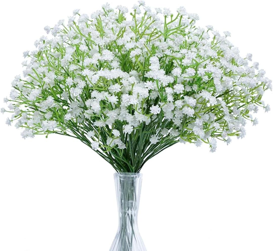 N&T NIETING Babys Breath Artificial Flowers Bulk, 10Pcs Fake Gypsophila Bouquet Flowers Real Touch Faux Flowers Arrangement for Wedding Party Home Centerpieces Decoration, White