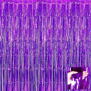 Halloween Decorate 3 Pack Purple Foil Fringe Curtain Backdrop, 3.28Ft x 6.56Ft Metallic Tinsel Streamers Curtains for Party, Photo Booth Props, Birthday, 2022 Graduation Decoration Supplies