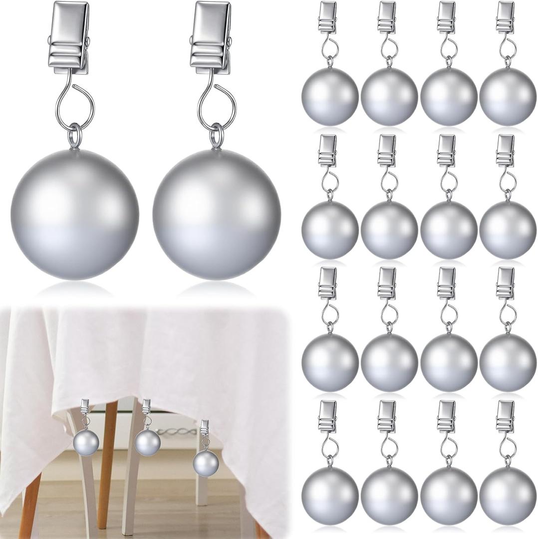 16 Pack Heavy Duty Curtain Weights Heavy Tablecloth Weights Ball with Metal Clip for Outdoor Tables Shower Curtain Flag (Silver)