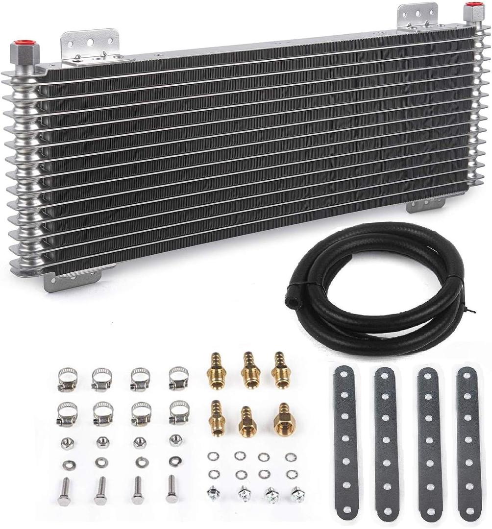 40k Transmission Oil Cooler LPD47391, Compatible with Heavy Duty 40,000 GVW Max Low Pressure Drop Trans Cooler with Mounting Hardware (Silver)