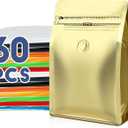 Coffee Bags with Valve(60pcs,8oz,1/2 lb) Vented Coffee Beans Packaging Bags High Barrier Aluminumed Foil Flat Bottom Heat Sealed Side Zipper Resealable Storage Bag for Home or Business（Gold）