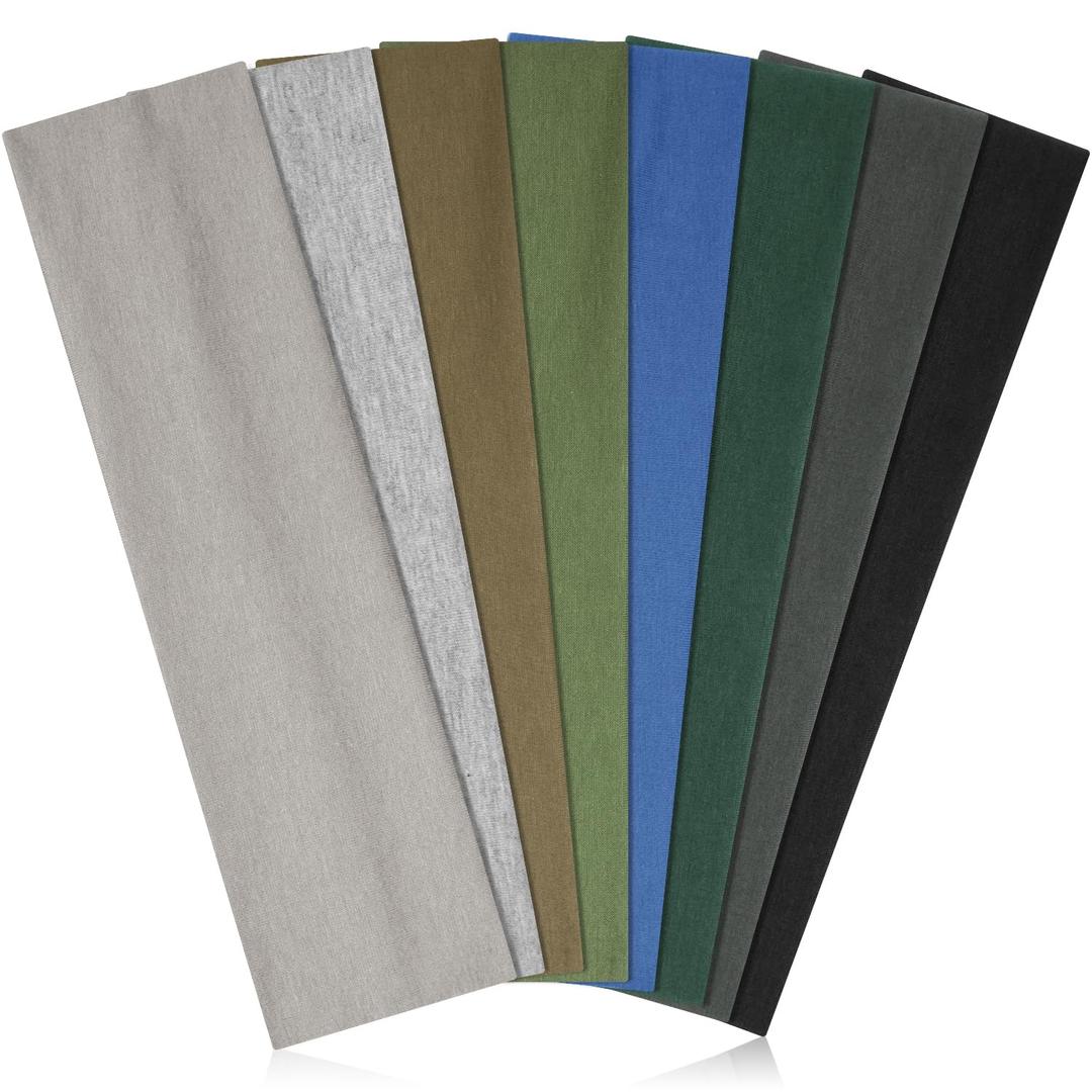 Headbands for Women Non Slip - Stylish Sports Hair Bands for Women's Hair - Soft Cotton Cloth Stretchy Headbands for Women for Yoga, Outdoor Exercise Running (black, dark grey, dark green, blue, brownish green, light green, light grey, cement grey)