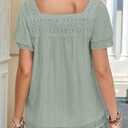 Falechay Babydoll Summer Tops for Women Ruffle Short Sleeve Square Neck Flowy Blouse Floral Crochet Bohemian Chiffon Shirts Spring Lace Clothing Green S (S)