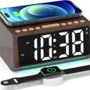 Retro Digital Alarm Clocks for Bedrooms with Large Numbers, Desk Clock with Wireless Charging Station, 7 Mood Lights, Dimmer, Snooze, 12/24H, Loud Alarm Clock for Heavy Sleepers Adults, Vintage Dcor (White)