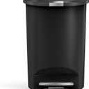 simplehuman 50 Liter / 13 Gallon Semi-Round Kitchen Step Trash Can with Secure Slide Lock, Black Plastic