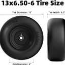 RONPOW 13x6.50-6 Lawn Mower Flat Free Tires and Wheels, 13x6.5-6 Heavy Duty Solid Front Tire for Zero Turn Mowers, 500Lbs Load, Universal 3/4", 5/8" and 1/2" Bearings, 5.51"-7.91" Hub, 2Pack Black