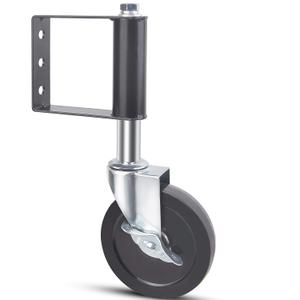 Ronlap Gate Wheels for Wooden and Metal Tube Swing Fence, Spring Loaded Caster With Brake, Heavy Duty Outdoor Farm Vinyl Rollers, 250 Lbs, 5 Inches, Black