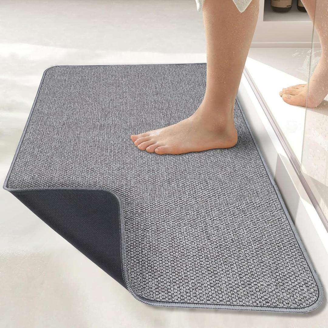 Bath Mat,Ultra Thin Bathroom Rugs,Rubber Bath Mats for Bathroom,No Slip Bath Rugs,Quick Dry,Machine Washable,Low Pile,Absorbent,Shower Outside,Sink,Home Decor Accessories.Grey,2'x4'Ft
