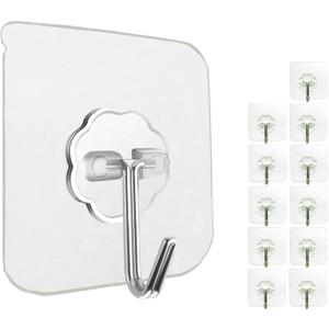 Jwxstore 12 Pack Heavy Duty Self Adhesive Hooks - 33lb Max, Transparent, Waterproof, Sticky Wall Hooks for Keys, Bathroom, Shower, Outdoor, Kitchen, Door, Home Improvement, Utility | Heavy Duty, 33lb Max, Waterproof, for Keys, Bathroom, Shower