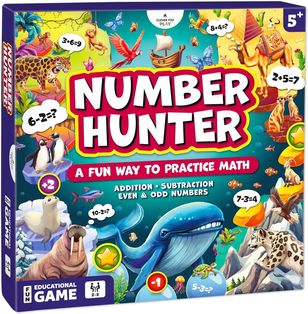 Clever Fox Play Number Hunter Math Board Game Addition & Subtraction Math Game for Kids 5-7 Year Old Fun Educational STEM Toy for 5+ Year Old, Kindergarten, 1st-3rd Grade, Homeschool & Family
