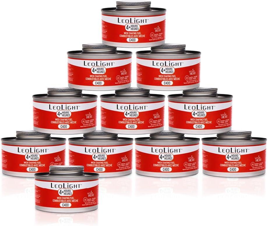 LeoLight 4-Hour Chafing Fuel, 5.6oz Diethylene Glycol Cans with Spill-Proof Wick & Resealable Lid, Odorless & Smokeless Food Warmer Fuel for Buffets, Catering, Events, Parties (24)