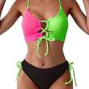 B2prity Women's Sexy Bikini Set Color Block Lace Up 2 Piece Bathing Suit Tie Side Swimsuit (Tie Side Swimsuit L)