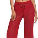 Saodimallsu Womens 2 Piece Crochet Swimsuit Cover Up Sleeveless Crop Top Drawstring Long Pants Set Beach Outfits, Small