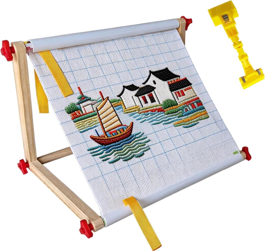 Wooden Cross Stitch Frame & Embroidery Stand with Adjustable Multi-Function Clip, Lap or Table Holder for Needlepoint, Quilting, Craft Supplies