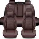 Brown Car Seat Covers Full Set, Breathable Leather Automotive Front and Rear Seat Covers & Headrest for Reduce The Driving Fatigue, Compatible with Most Vehicles, Cars