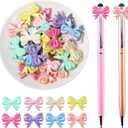 48 Pcs Bow Beads for Pens Bulk 3D Acrylic Focal Beads Beadable Keychain Making DIY Jewelry Charms Necklace Bracelet Craft Supplies