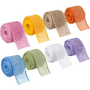 Burlap Wired Ribbon 8 Rolls - Natural 1-1/2 Inch 40 Yards Solid Fabric Edge for Christmas Craft DIY Wrapping Wreath Holiday Party Decorations (Light Color)