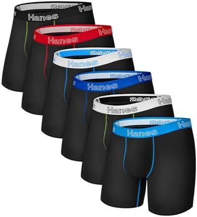 Hanes Men's Boxer Brief Underwear Pack, Stretch Cotton Boxer Briefs for Men, Moisture-wicking, 6-pack, Medium