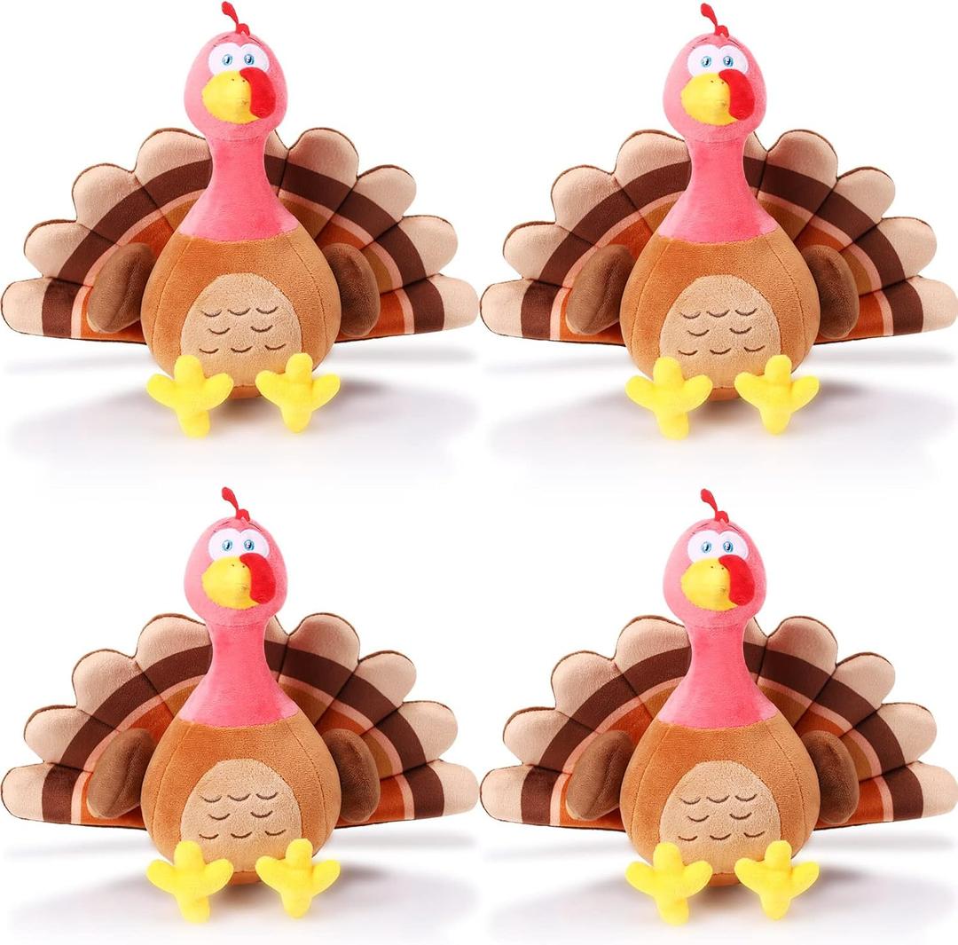 HyDren 4 Pieces Plush Turkey Stuffed Animals 8 Inch Soft Thanksgiving Turkey Bird Plush Toys Fall Autumn Harvest Thanksgiving Ornaments Party Gifts Decorations (Without hat,Pink)