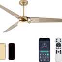 Ceiling Fan with Lights and Remote, 3 Blade App Control Timer Reversible Stepless Brightness and Color Temperature Outdoor Wood Ceiling Fan with Lights (Gold, 60 I)