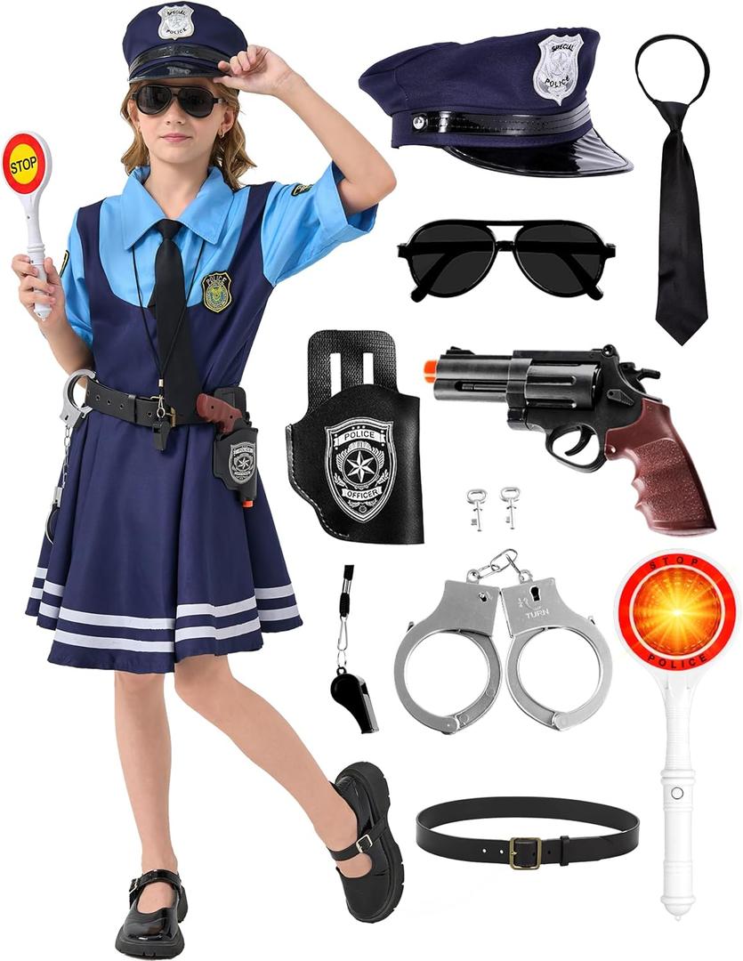 MGparty Police Officer Costume for Kids Halloween Police Cosplay Accessories for Girls Halloween Dress Up Party (Large(130cm))