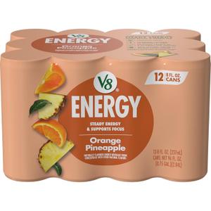 V8 Energy Orange Pineapple Energy Drink, 8 fl oz Can (4 x 12 Cans), 08 NOV 26