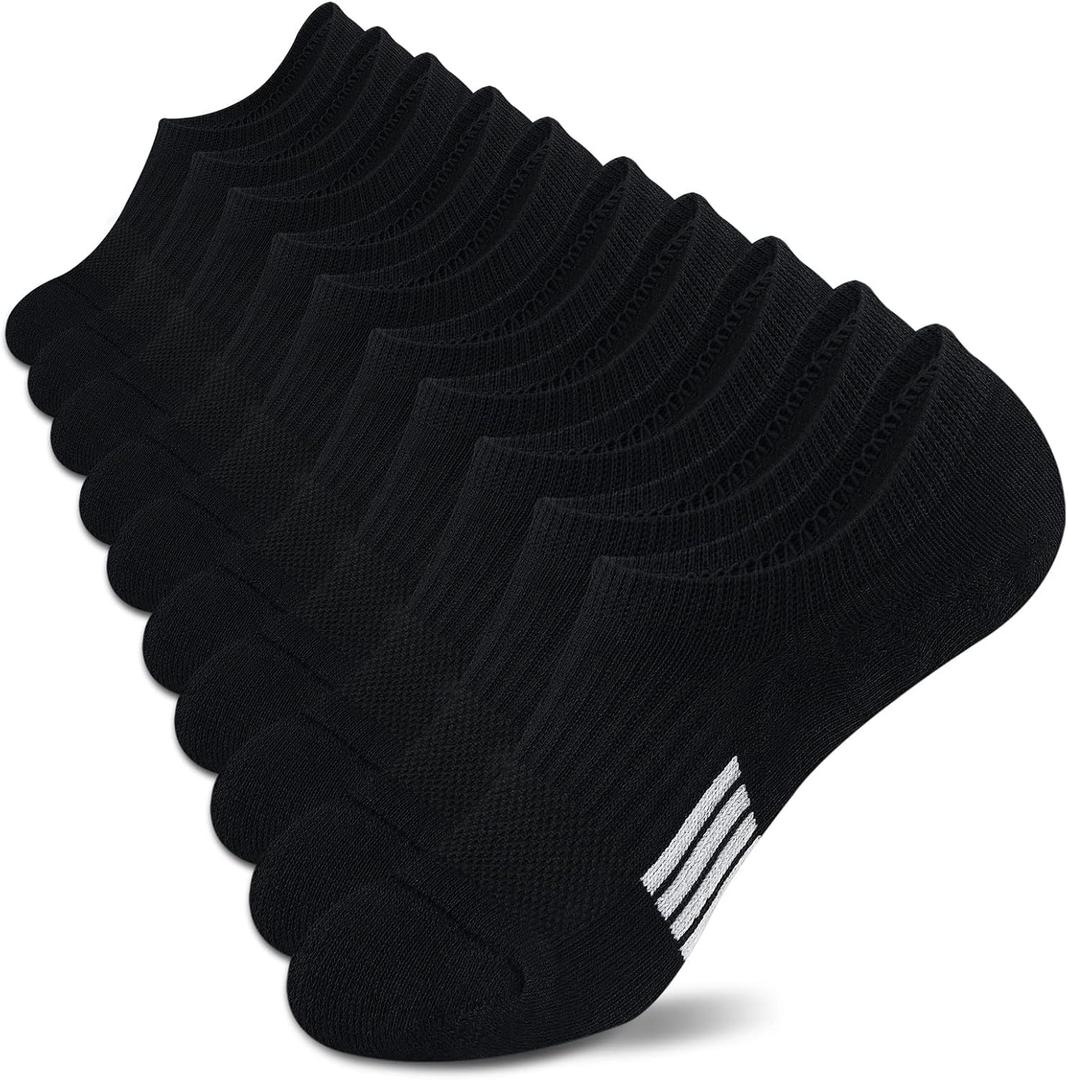 Amutost No Show Socks Womens Athletic Cushion Ankle Footies Low Cut 5-6 Pairs (Black, L)