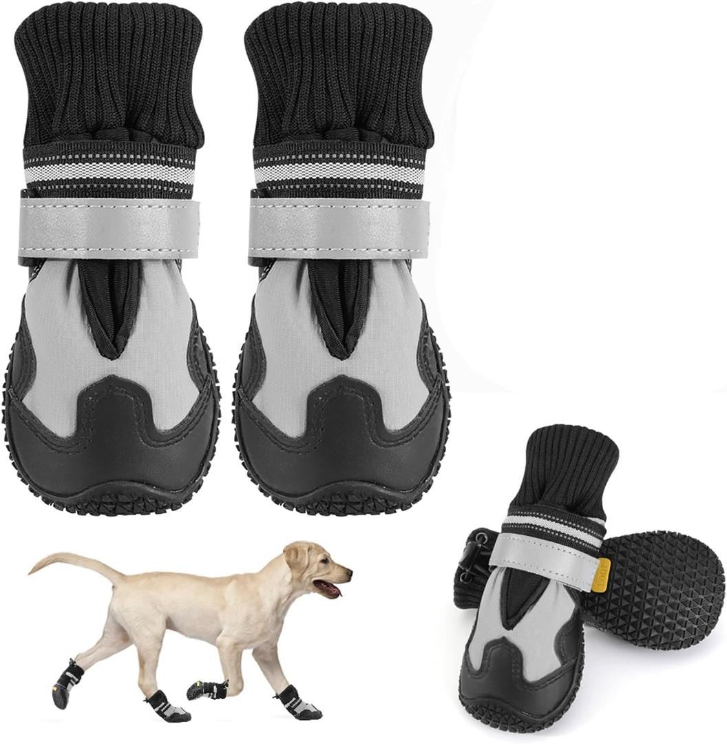 Lukovee Dog Shoes - Waterproof Warm Fleece Lined Dog Booties for Small Medium Large Dogs, Non-Slip Adjustable Dog Boot for Winter Cold Weather (HX,Size 5) (#5 (Paw Width 2.4 inch) for 44-55 lbs)