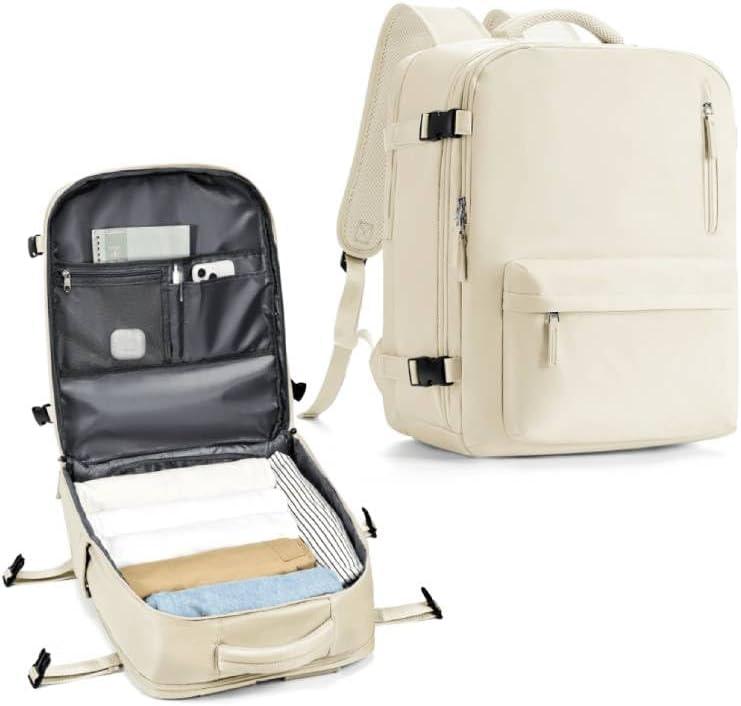 WONHOX Large Travel Backpack Carry on Flight Approved Laptop Work Business Backpack for Women, Men (Beige)
