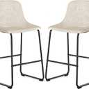 TAVR Furniture Leathaire Fabric Bar Chairs with Back and Footrest Set of 2 Beige Modern Bar Stool Height for Pub Coffee Home Dinning Kitchen (2 Pcs 30'' Bar Stools)