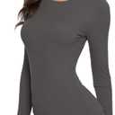 Women Long Sleeve Crew Neck/Scoop V Neck Rayon Slim Fit Stretchy Layer T Shirts Tops (Gray, S)
