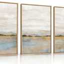 HLNIUC Large Abstract 3 Piece Wall Art 24x36, Neutral Distant Mountain Wall Decor, Watercolor Beige Dusty Nature Landscape Painting, Modern Pastel Scenery Art Prints for Living Room, Bedroom, Office