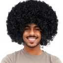 Joy Join Unisex Short Fluffy Afro Funny Wigs for Halloween,Holiday Party Clown Costume (One ize, Black 200)