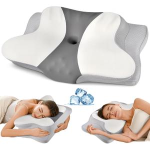 Cervical Pillow for Neck Pain Relief Ergonomic Pillow for Sleeping Side Sleeper Pillow for Adults, Contour Neck Pillow Cooling Memory Foam Pillows, Orthopedic Bed Pillow (White & Grey)