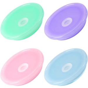 Joyclub 4 Pack Acrylic Lids Fit for 16oz Glass Cups with Straws, Replacement Lid for Drinking Beer Glasses with Bamboo Lids Iced Coffee Glasses Cute Tumbler Cup (Multi Light)