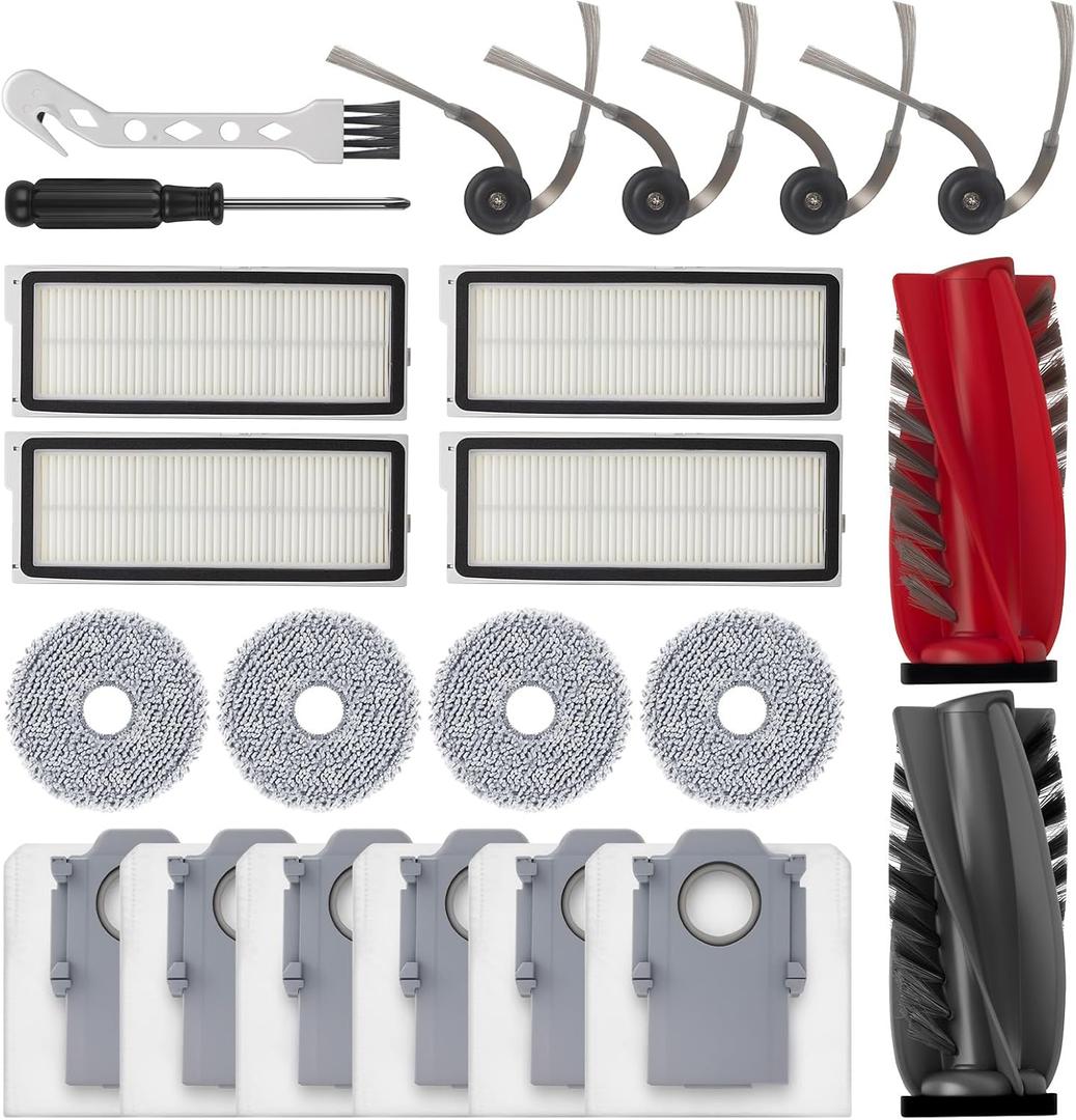 21 Pcs Replacement Part for Roborock Qrevo Curv/Qrevo Edge Q Revo Curv Q Revo Edge Vacuum Cleaner Accessories 1 Main Brush 4 Side Brush 4 HEPA Filter 4 Mop Pad 6 Vacuum Bags