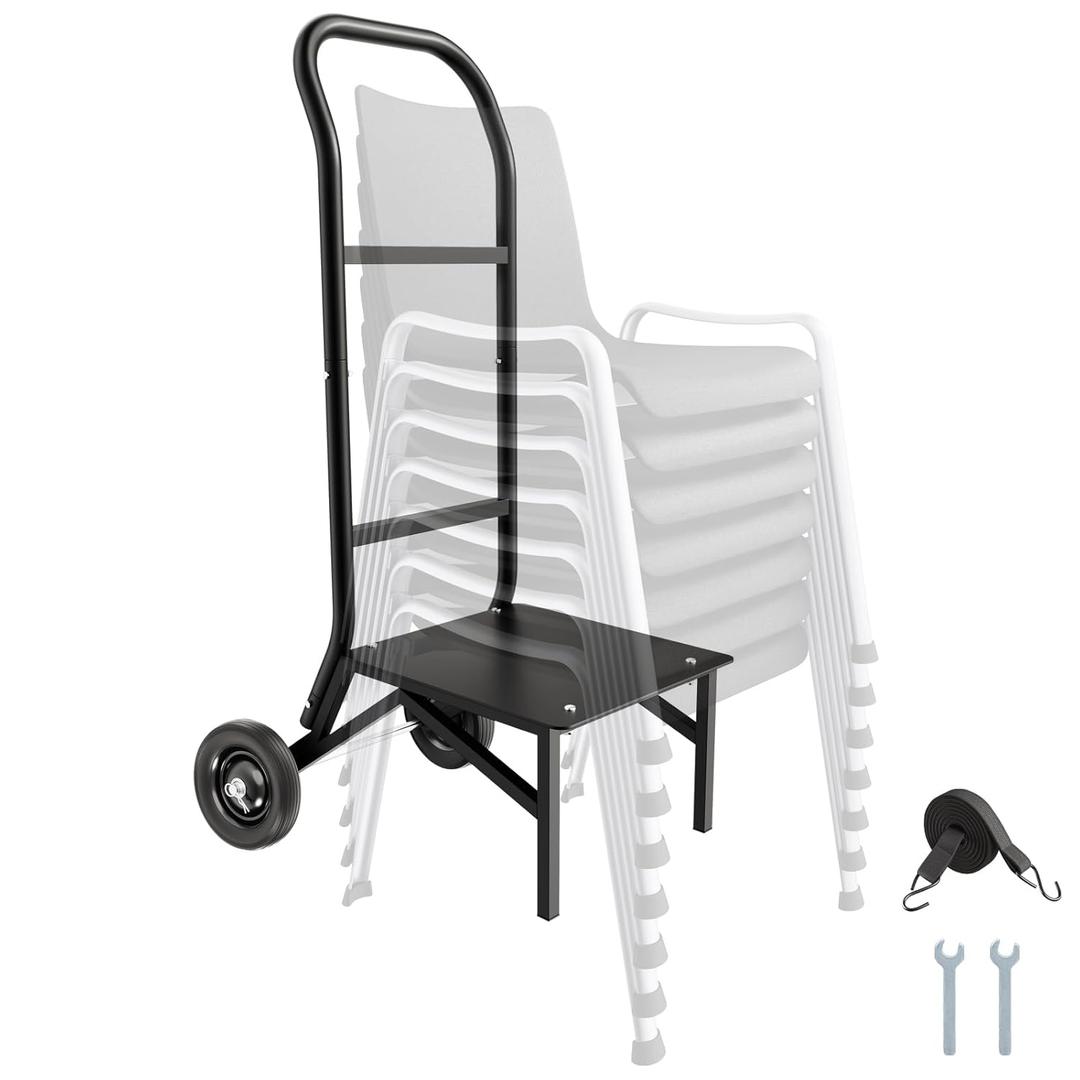 VEVOR Folding Chair Rack, 150 LBS Capacity, Heavy-Duty Chair Cart for Stacking 10 Chairs, Multi-Function Metal Chair Storage Dolly with Rubber Wheels, Push-Style Chair Holder, Matte Black