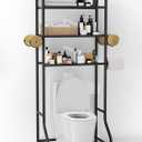 3-Tier Over The Toilet Storage ShelfBathroom Organizers and Storage Over ToiletMetal Bathroom Space Saver with 2 Bars1 Paper Holder and 4 Hooks, Black
