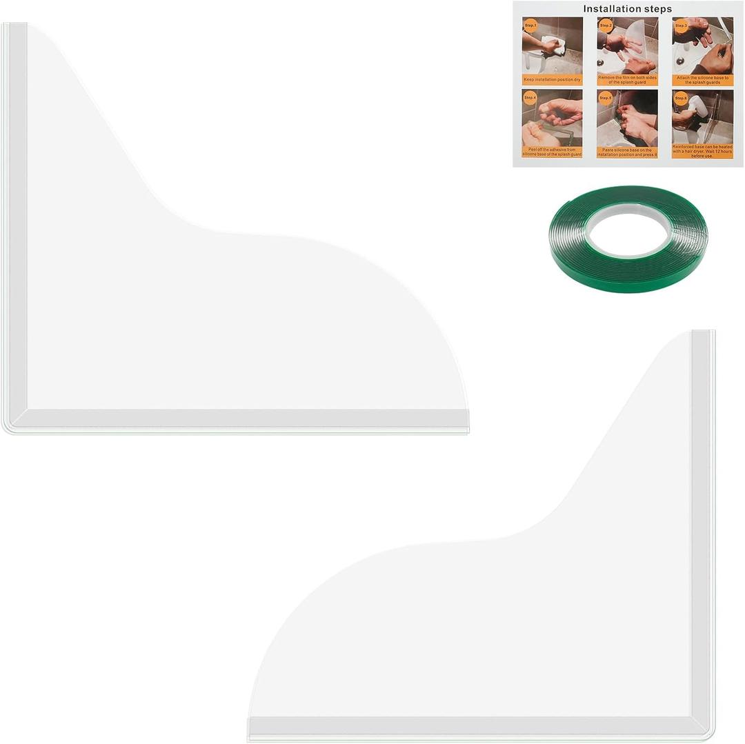 2Pcs Shower Splash Guards, Bathtub Water Guards, Clear Tub Corner Guards, Waterproof Tub Water Guards, Easy To Install Wear Resistant Tub Corner Guards for Bathroom Tub