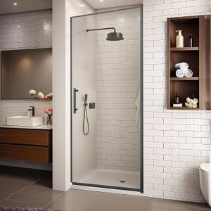 36" Wx72 H Frameless Reversible Pivot Shower Door, 1/4" Clear SGCC Tempered Glass, 304 Stainless Steel Hardware, Water Protection Seal Stripes Plus Glass-Fixing Aluminum Stripe