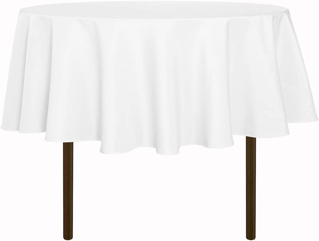sancua Round Tablecloth - 48 Inch - Water Resistant Spill Proof Washable Polyester Table Cloth Decorative Fabric Table Cover for Dining Table, Buffet Parties and Camping, White