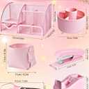 LXEVIHK 21Pcs Pink Desk Organizers and Accessories With Mesh Desk Organizer and 360Rotating Pen Holder and a Lot of Office Pink Office Supplies Beautifully Presented in a Gift Box
